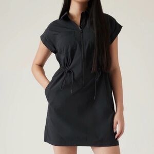 Athleta Topspin Short Sleeve Tie-Waist Black Dress-New-L-Athleisure-Athletic